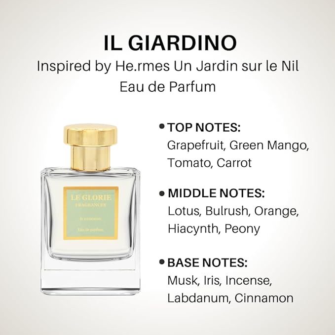 Inspired by He.rmes Un Jardin sur le Nil, Il Giardino EDP, Long Lasting 12-14 Hours Perfume Spray for Women, Unisex, All Skin Types - Cruelty Free - 0.33 oz 10ml
