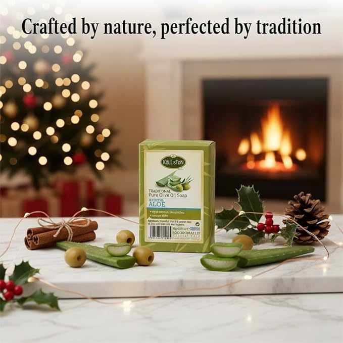 Kalliston, Aloe Vera Soap Bar and Pumice Stone, Olive Oil extracts, hypoallergenic, all-natural soap bars from Greece, Pack of 4
