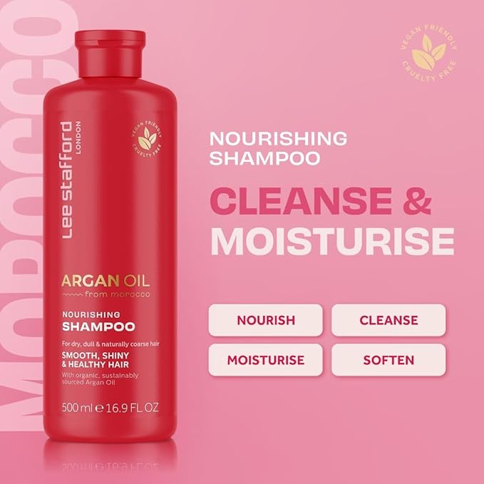 Lee Stafford Moisturizing Shampoo | Argan Oil Collection - Best for Dy, Dull Hair to Repair & Hydrate for a Silky Smooth Soft Shine, Highest Rated Gloss Finish, 16.9 Fl Oz