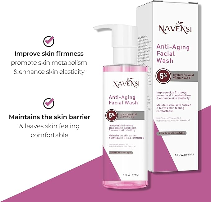 Anti Aging Face Wash 150ml | Hyaluronic Acid, Manuka Honey, Charcoal & Aloe Vera Facial Wash For Women & Men | Deep Cleansing, Hydrating Facial Cleanser For Smooth, Youthful Skin