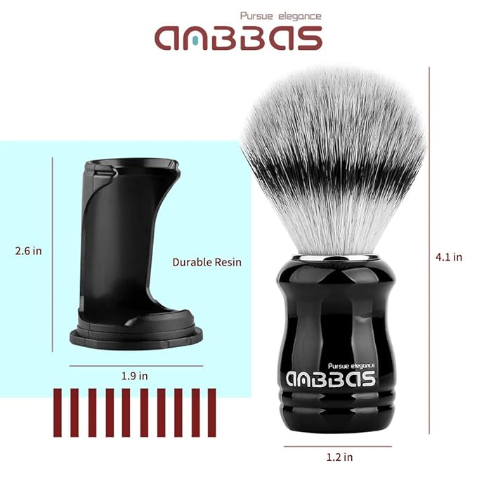 Anbbas Synthetic Badger Shaving Brush with Black Holder Stand,Resin Handle Foam Brush 2in1 Set for Men Wet Shave