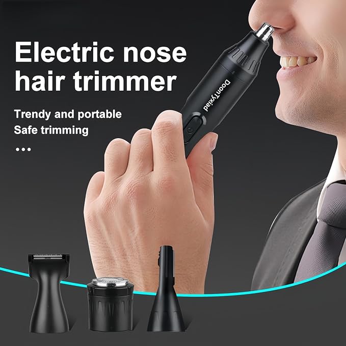 Rechargeable Ear and Nose Hair Trimmer, 4-in-1 Professional Painless Eyebrow & Facial Hair Trimmer for Men Women, Powerful Motor and Dual-Edge Blades for Smoother Cutting Black(Black 4-in-1)