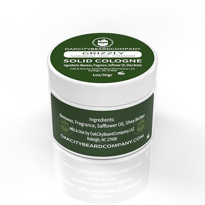Oak City Beard Company - Grizzly - Solid Cologne - 1 Ounce - Sandalwood - Clove - Cedarwood - Citrus