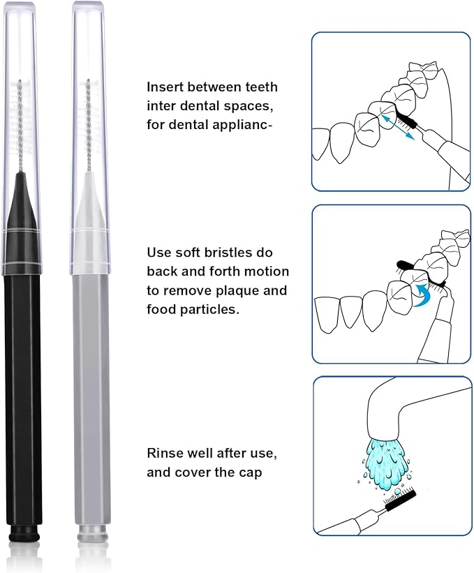 Patelai 100 Pieces Braces Brush for Cleaner Interdental Brush Toothpick Dental Tooth Flossing Head Oral Dental Hygiene Flosser Toothpick Cleaners Tooth Tool(Black, Grey,Suitable Size)