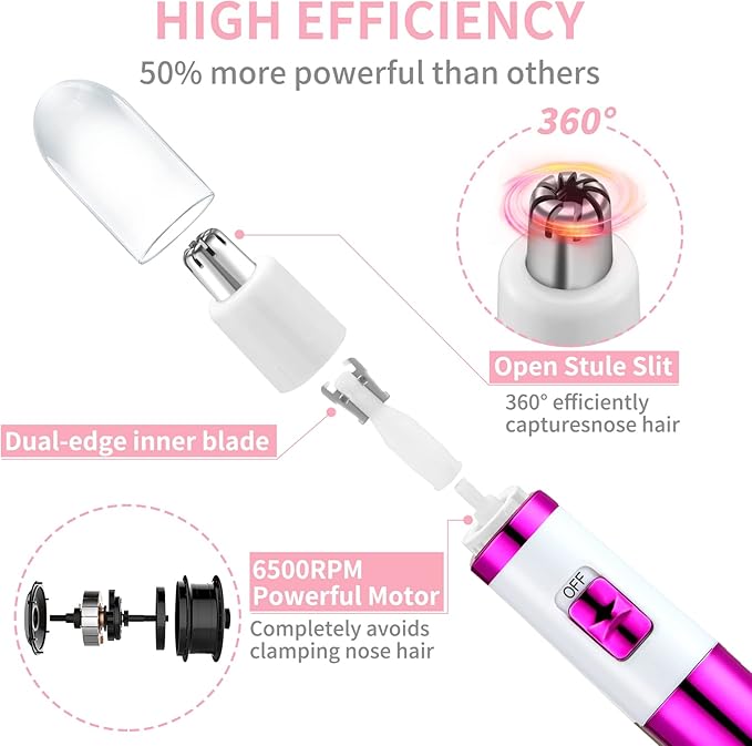 AREYZIN Nose Hiar Trimmer for Women,Ladies Painless Nose Trimmer Women,Eyebrow Facial Ear Hair Trimmer Hair Clippers Professional, Waterproof, Dual-Edge Blade, Purple