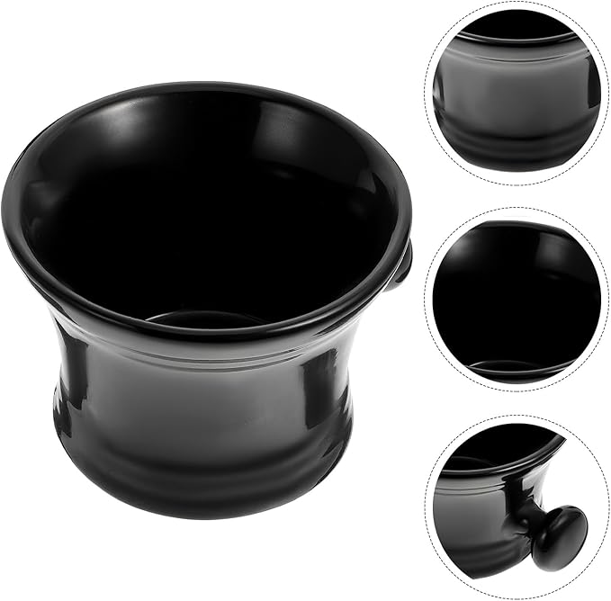 Unomor Ceramic Shaving Cream Foaming Bowl with Handle Black Men’s Shaving Soap Bowl Practical Foaming Container for Home and Salon Use