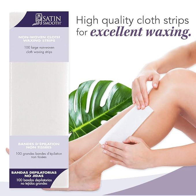 Satin Smooth Non-Woven Cloth Waxing Strips, Large, 100 ct x 1 pack