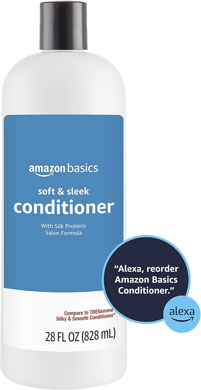 Amazon Basics Soft & Sleek Anti-Frizz Conditioner for Dry or Damaged Hair with Argan Oil & Silk Proteins, 28 Fluid Ounce