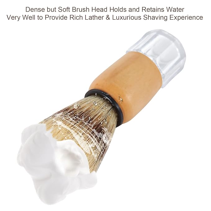 Genixart Nature Bristle Shaving Brush with Varnished Wooden Handle Plus Transparent Base, Perfect for Mens Wet Shave (2pcs Gift Pack)