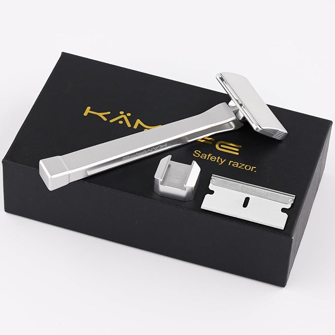 KAMPFE Safety Razor Made of 6061 Aluminum Alloy Material, GEM Single Sided Safetyshaver Shaver Handle for Men with Suction Cup Holder and Safety Razor Blades