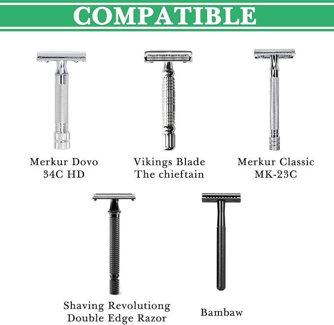 Linkidea Razor Holder Stand, Zinc Alloy Shaving Brush Organizer with Non-Slip Base, Safety Shaver Kit for Shower, Bathroom Compatible with Vikings Blade the Chieftain (Chrome)