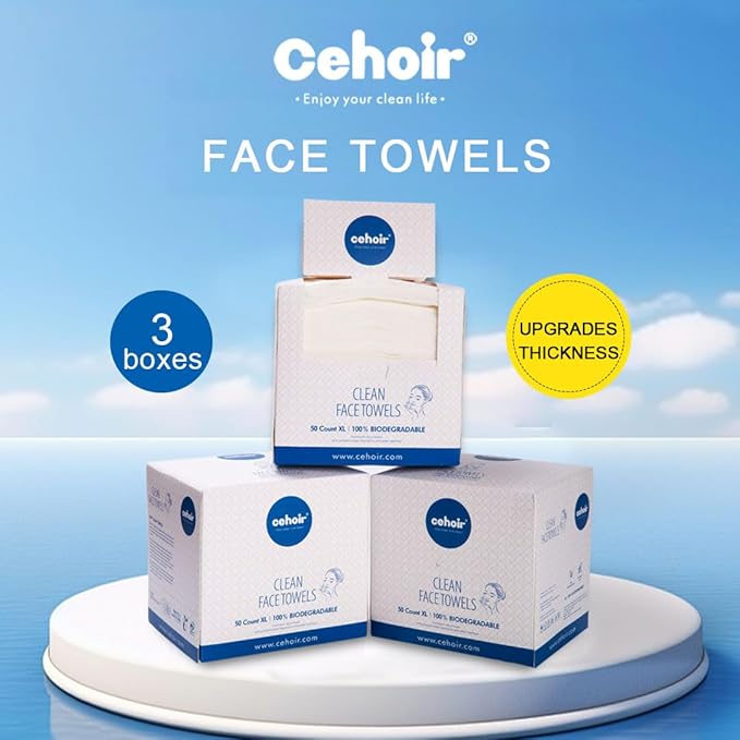 Face Towels,Super Soft and Thickness XL:10x12 inches,Lint-Free Biodegradable Towels,Disposable Face Towel,Makeup Remover Dry Wipes,Clean Face Cloths for Sensitive Skin.(3 packs (150 counts))…