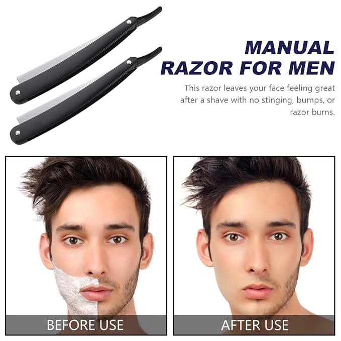 Uonlytech Manual Straight Edge Razor for Men Black Portable Barber Razor Blade Shaper for Precise Shaving and Beard Styling at Home and Travel