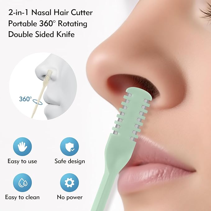 10 Pcs 2-in-1 Nasal Hair Cutter, Double Sided Nose Hair Cutter, Portable 360° Rotating Manual Nose Hair Trimmer for Men and Women