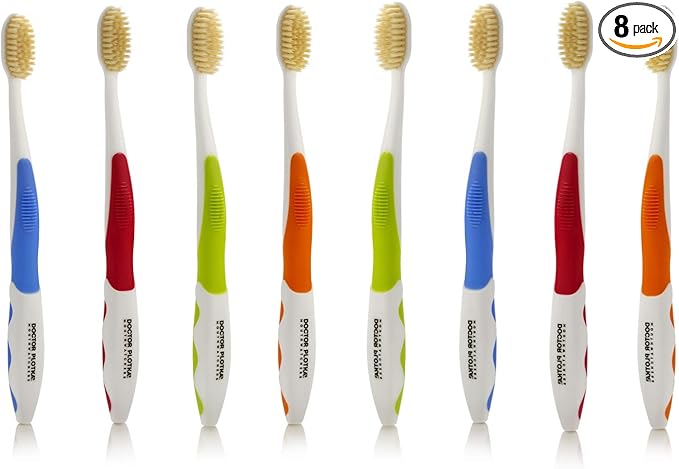 MOUTHWATCHERS Soft Flossing Toothbrushes for Adults, Value 8 Pack, Ultra Clean Manual Toothbrush Set for Sensitive Teeth & Gums, by Dr. Plotka, Assorted Colors