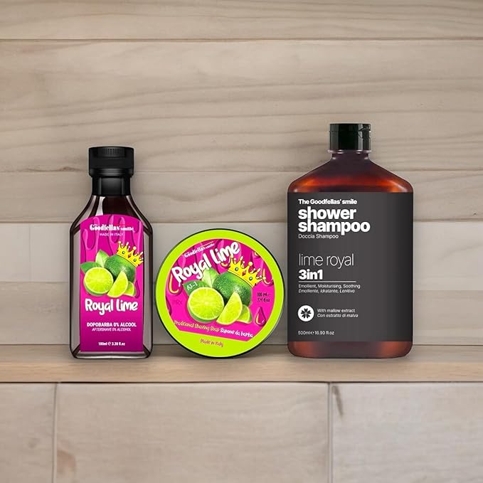 The Goodfellas' smile, ROYAL LIME Shave Soap, 3 in 1 Shampoo, and Aftershave Splash Bundle, Made in Italy