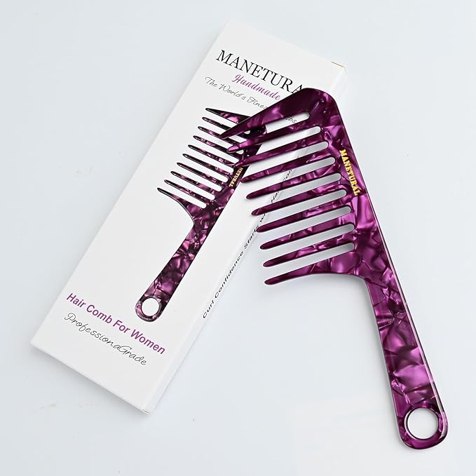 D1 | wide tooth comb 7.4"for easy portability. Suitable for Women's/girl curly, curly and tight hair, the short handle design is easy to carry. Acetate comb (Purple)