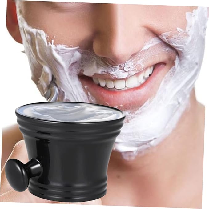 FRCOLOR Plastic Shaving Soap Bowl with Round Handle for Men Durable and Portable Shaving Bowl for Traditional Lathering Black Color