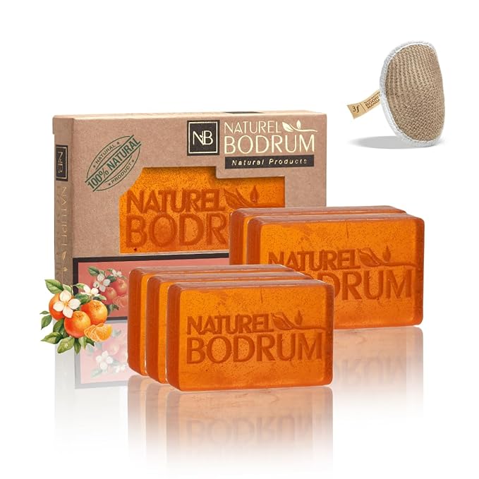 Mandarin Orange Organic Soap Bar for Women and Men, Pack of 5 Glycerin Soap Bars - Vitamin C Glowy Facial & Body Bar Soap with Citrus Oils - Natural & Vegan Spa Gift, for All Skin Types