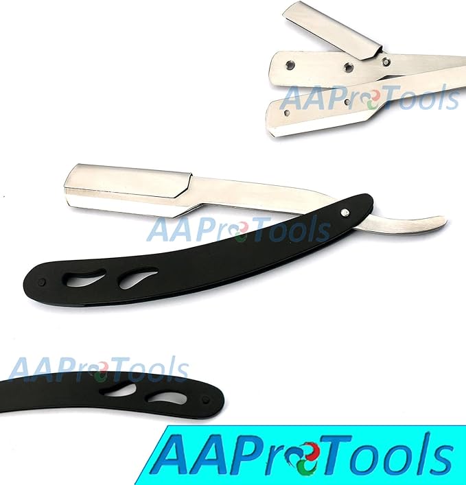 STRAIGHT EDGE BARBER SHAVING RAZOR, STEEL MATTE BLACK FOLDING STRAIGHT RAZOR, USES SINGLE EDGE REPLACEABLE BLADES A+ QUALITY