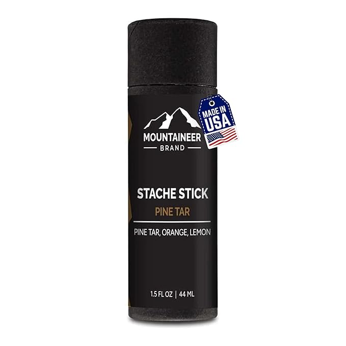 Mountaineer Brand Stache Stick | Pine Tar Scent | Made with Natural Ingredients West Virginia | Firm & Long Lasting Hold | Mustache Wax | Moustache Shape & Styling | Beard Wax for Men | 1.5oz