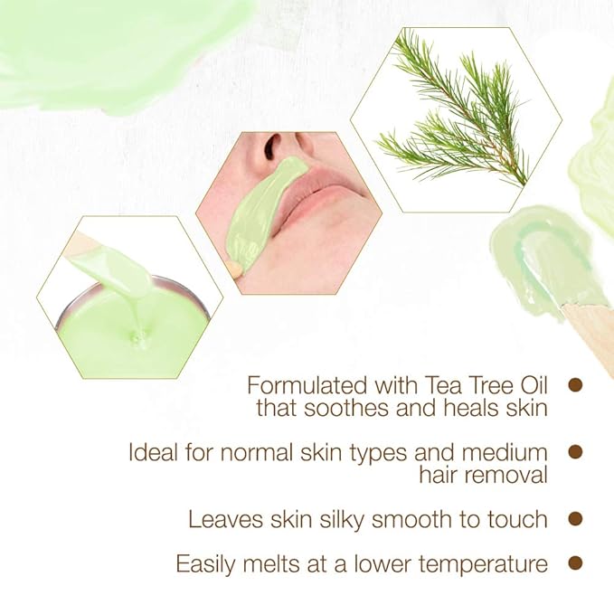 GiGi Tea Tree Crème Wax - Soothing Hair Removal Wax for Sensitive Skin, Soft Wax for Face & Body, Calming Formula with Tea Tree Oil, 14 oz