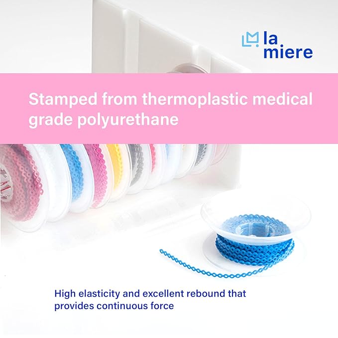 LA MIERE 1 Roll Orthodontic Rubber Chains, Braces Power Chains consisted force in closed, short, long 15''spools (closed, 0.113’’(2.5mm),Prussian blue)