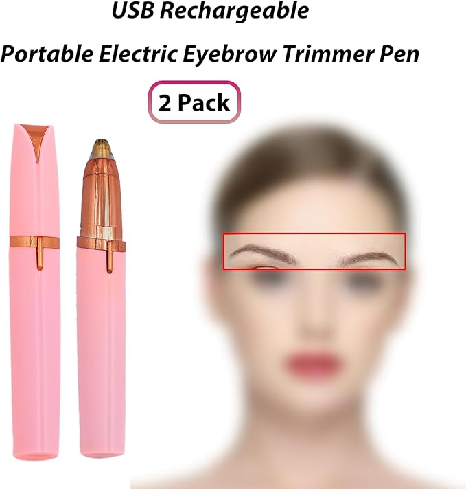 2 Pack USB Rechargeable Portable Electric Eyebrow Trimmer Pen for Women,Painless Precision Eyebrow Hair Remover, Safe Eyebrow Shaver Razor Tool for face Leg Lip Armpit Hand(Pink)