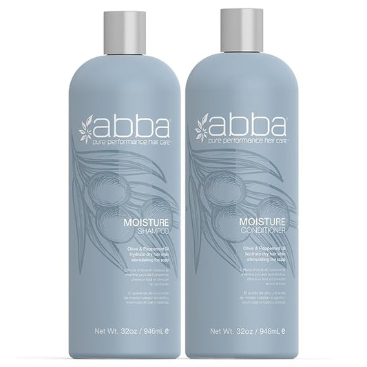 ABBA - Pure Moisture Shampoo & Conditioner Hydrating & Nourishing Value Duo Set – Olive Butter & Peppermint Oil, 32 fl oz Each