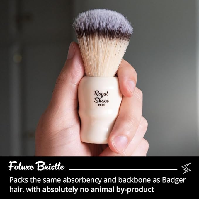 Vegan Shaving Brush by Royal Shave, Foluxe Synthetic Bristles, Badger-Free, Wet Shave Tool for Men & Women, Smooth & Comfortable (CREAM)
