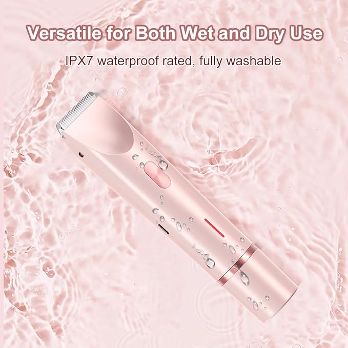 Women's Electric Shaver Bikini Trimmer for Women Razors 2-in-1 Dual Head Design IPX7 Waterproof Wet & Dry Use Body Groomer Hair Trimmer Remover for Facial Underarm Arm Face Leg Bikini (Pink)