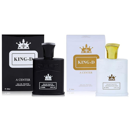 King-D Men's Cologne Gift Set - 3.4 Fl Oz Each | Amber Floral & Vanilla Leather Fragrance | Eau de Toilette Duo for Daily & Special Occasions