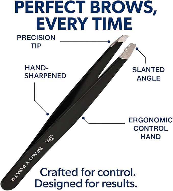 Professional Precision Slant Tweezers for Women Facial Hair - Tweezers for Men & Women, Eyebrow Tweezer for Ingrown Hair Blackhead & Splinter Removal - Black