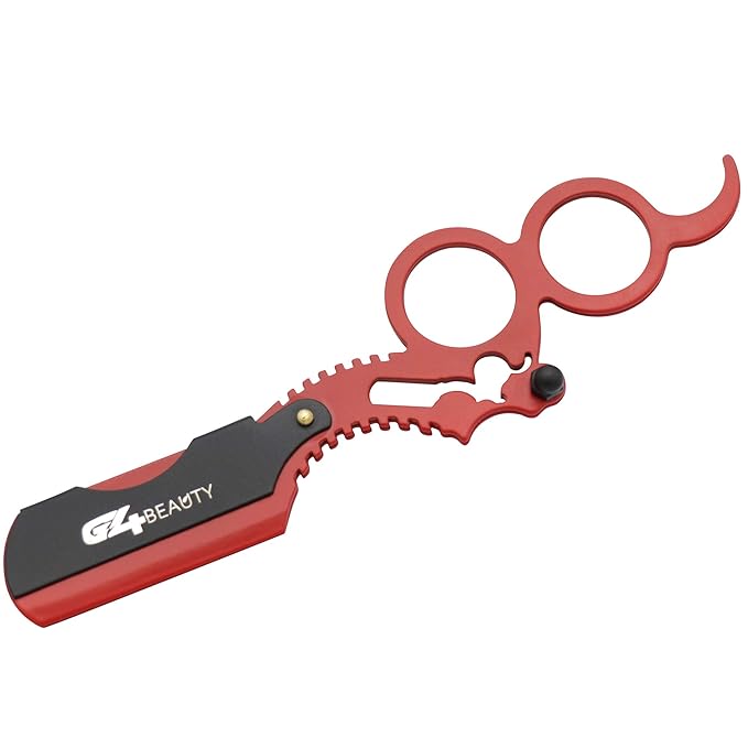 G4 Vision Universal Replaceable Half Blade Straight Razor with 100 Blades, Professional Double Ring Barber Single Edge Shave Razor (Red)