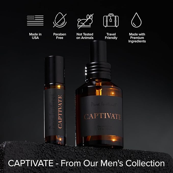 Pure Instinct CAPTIVATE The Original Pheromone Infused Essential Oil Perfume Cologne - Men's Collection - TSA Ready (Roll On Bottle 0.34 Fl. Oz./10.2mL)
