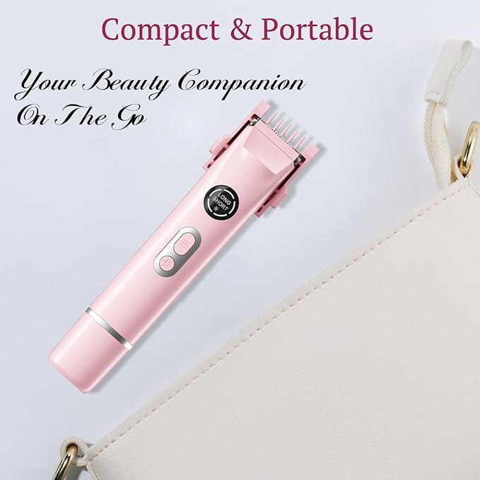 Bikini Trimmer for Women, 4 in 1 Wet/Dry Electric Razors for Women - Dual Head, Painless Rechargeable Portable Womens Razors for Shaving Set for Face, Nose, Eyebrows, Armpits, Bikini Area (Pink)