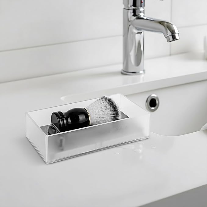 LUEXBOX Acrylic Electric Razor Holder, Electric Shaver Stand Base with Diatomite Drying Stone, Bathroom Drawer Organizer with Drainage Hole for Razor and Brush