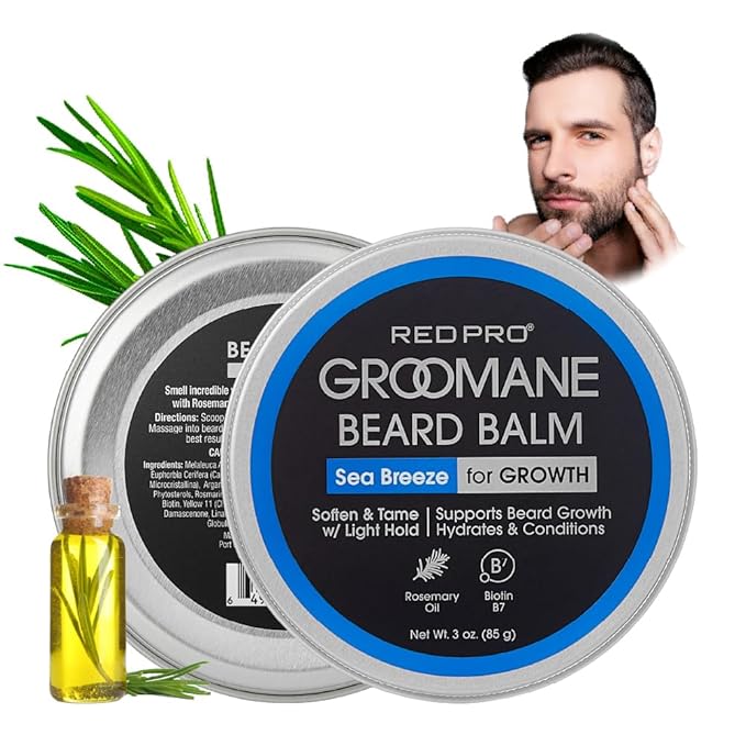 Red by Kiss Groomane Beard Balm, Soften & Tame, Light Hold, Promotes Full, Healthy Look Beard Strengthen Facial Hair, Reduce Breakage