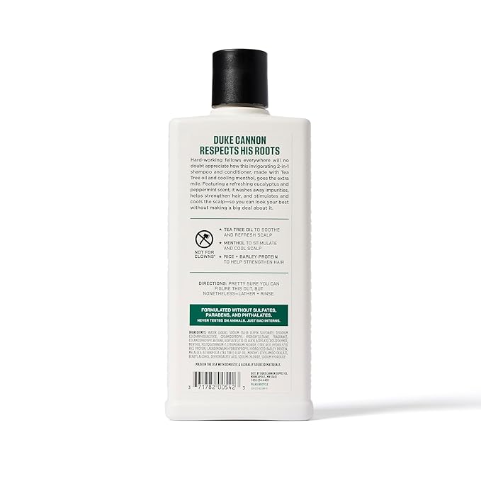 Duke Cannon Supply Co. 2-in-1 Hair Wash - Masculine Scent - Gentle Cleansing Hair Wash For Men - Stimulating Hair Shampoo & Conditioner - Strengthens Hair - Tea Tree - 2 Pack (14 oz)