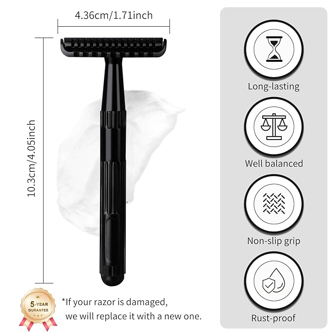 Double Edge Safety Razor, Single Blade Razors for Men and Women, Resuable Metal Razor, with 10 Double Edge Blades, Smooth Close Shave, Plastic-free Eco-Friendly Sustainable Shaving