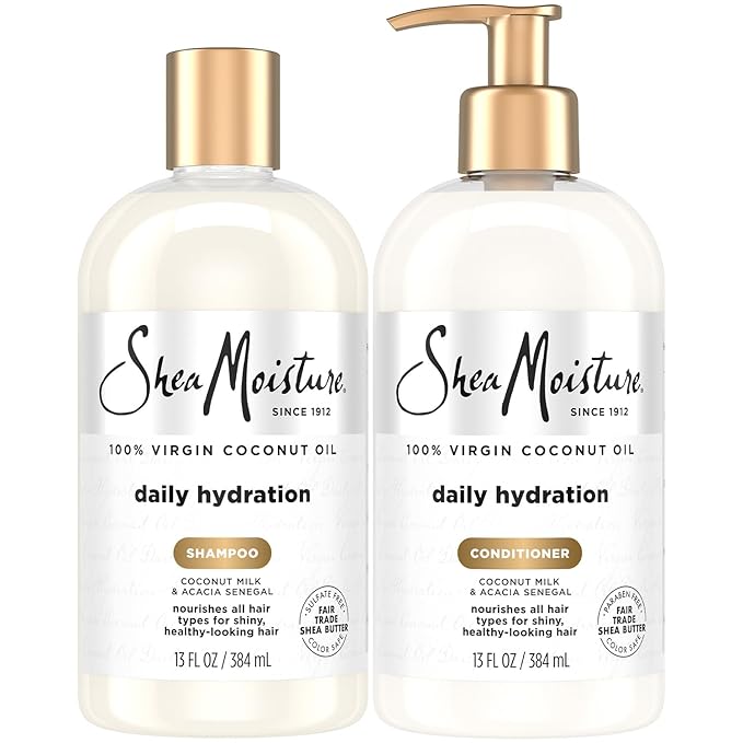 SheaMoisture Shampoo & Conditioner Set, Daily Hydration with Pure Coconut Oil – New Look, Improved Creamy Lather, Cruelty-Free, 13 Oz Ea