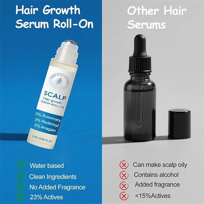 Hair Growth Roll On, Revival Ampoule, Rosemary Hair Groth Serum, Thicker & Stronger Prevents Fall For All Hair (3 Pcs)