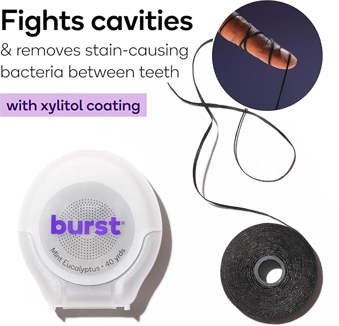 BURST Expanding Dental Floss (Mint Eucalyptus/240 Yards) | Stain Absorbing & Woven Teeth Floss with Xylitol Coating to Fight Cavities | Vegan | Paraben Free Expanding Floss