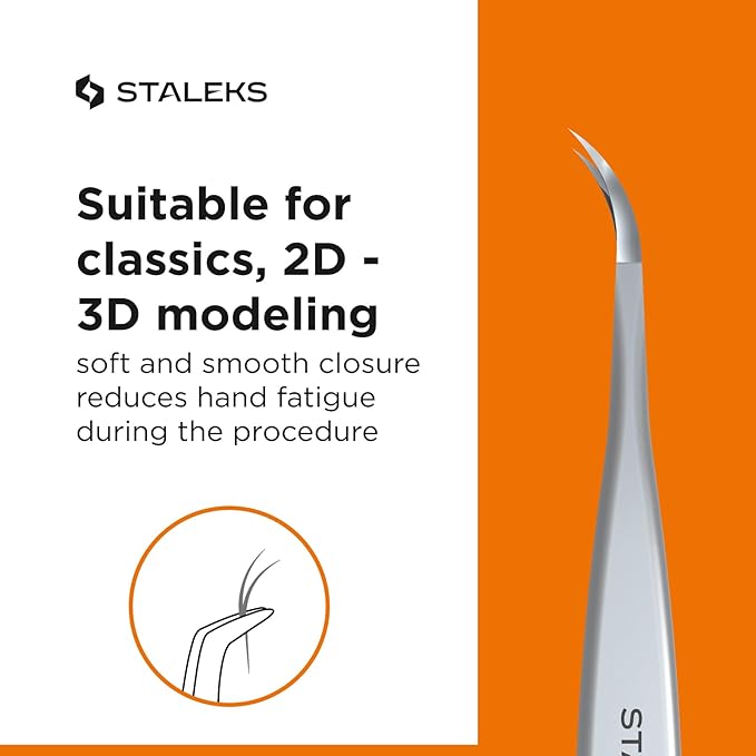 Staleks Pro Professional Eyelash Tweezers Expert 40 Type 7 – Curved – Volume & Classic Lash Extensions – Stainless Steel – Anti-Fatigue Design