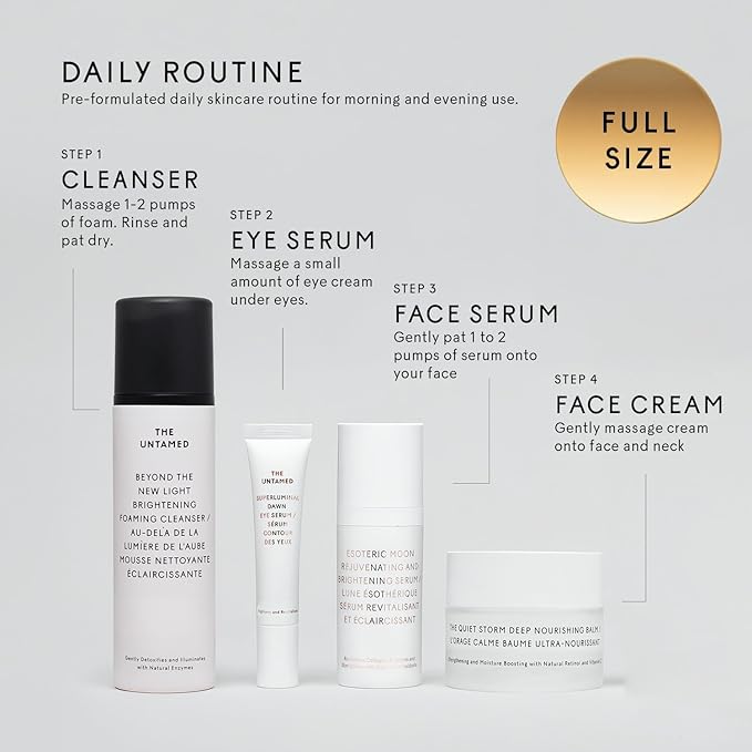 The Untamed Daily Kit – Complete Facial Skincare Set – Cleanser, Eye Serum, Face Serum & Face Cream - Daily Skincare Routine that Helps Transform Your Skin