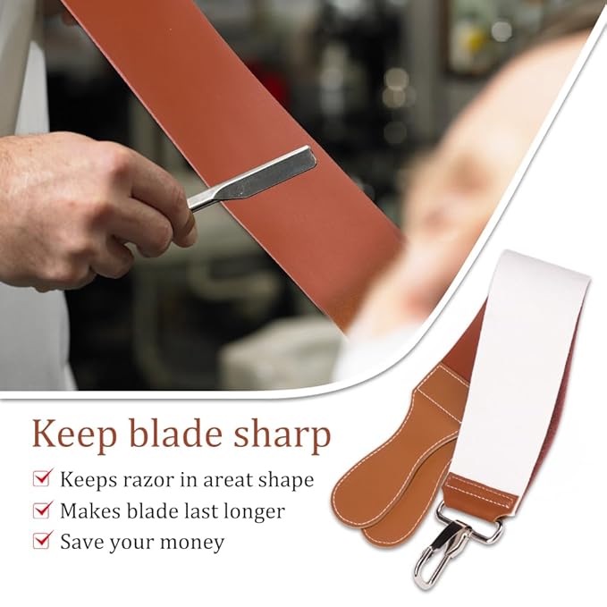 ZORZA 1Pcs Dual-Sided Leather Sharpening Straps Professional Barber Leather Strap Straight Razor Strop with Cowhide & Canvas for Enhanced Razor Sharpening & Smoothing Experience(Brow)(Cowhide+Canvas)