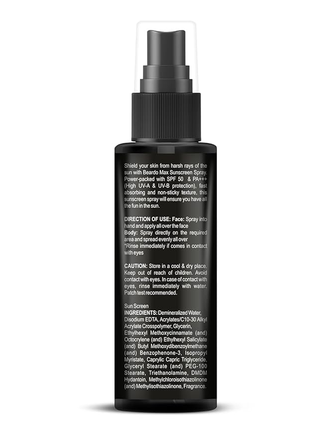 Beardo Max Sunscreen Spray for Men 50ml | Non-greasy Sunscreen | Suitable for Oily, Acne Prone Skin | Oil Free Sunscreen