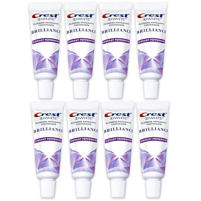 Crest 3D White Brilliance Toothpaste, Vibrant Peppermint, Travel Size 0.85 oz (24g) - Pack of 8