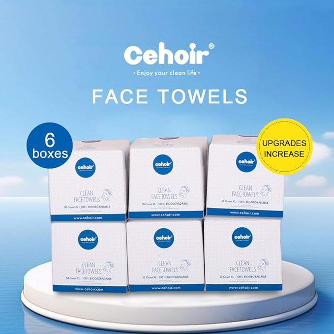 Face Towels,Super Soft and Thickness XL:10x12 inches,Lint-Free Biodegradable Towels,Disposable Face Towel,Makeup Remover Dry Wipes,Clean Face Cloths for Sensitive Skin.(6 packs (300 counts))…