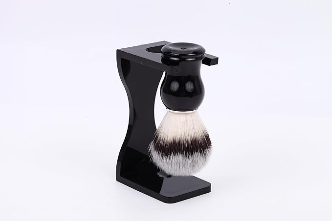 Shaving Stand Holder for Razor and Brush, 2-in-1 Set Includes Premium Black Acrylic Stand & a Synthetic Shaving Brush, All-in-One Bathroom Storage & Drying Organizer - Grooming Gift for Men
